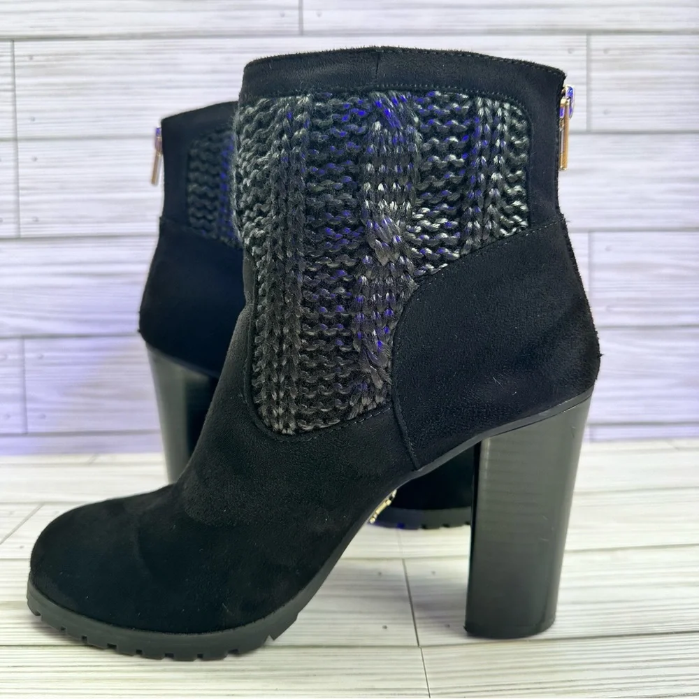 Juicy Couture Lupia Ankle Boots Size 8 Block Heel Sweater Knit Faux Zip Up - Picture 3 of 15